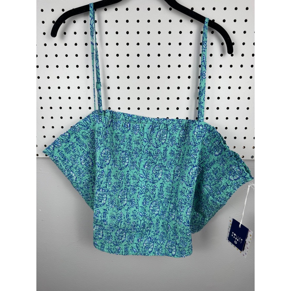 Roller Rabbit Target Aqua Blue Floral Smocked Tank Top 4X Convertible Tube Top